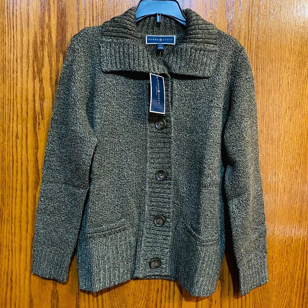 Karen Scott Button-Front Marled Cardigan Sweater